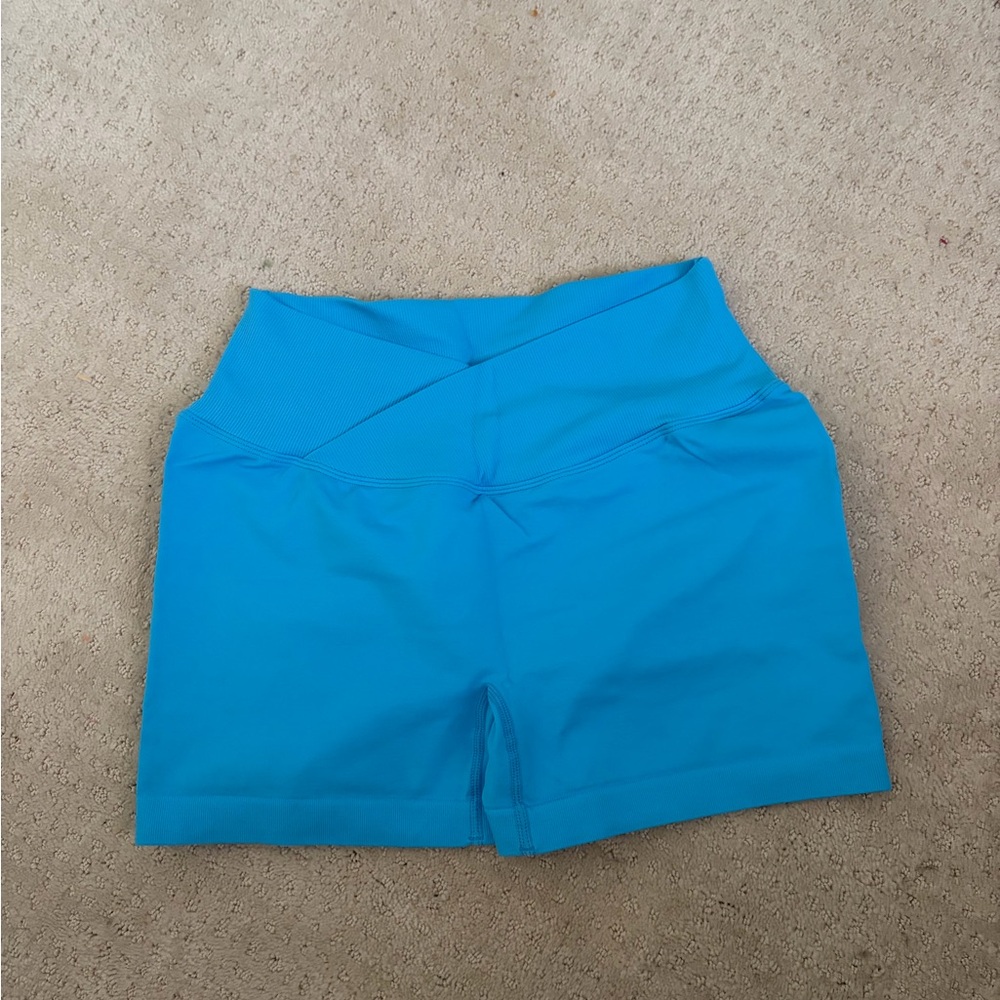Women’s Blue Active Shorts - Seamless High-Waist
